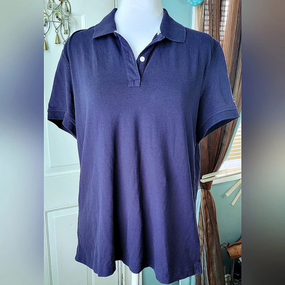 Y2K Tommy Hilfiger Polo Women's XL Navy Short Sleeve 1/4 Button Strechy Cotton - Picture 1 of 13